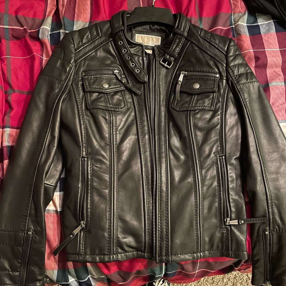 Michael Kors black leather moto jacket